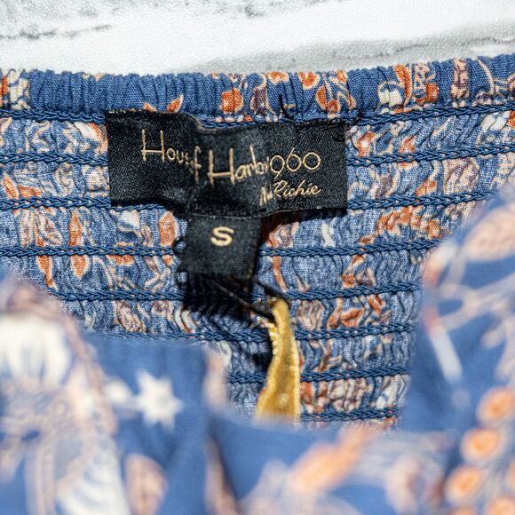 House of Harlow 1960 Small BOHO Lace up Blouse Nastassia Blue - Picture 2 of 7